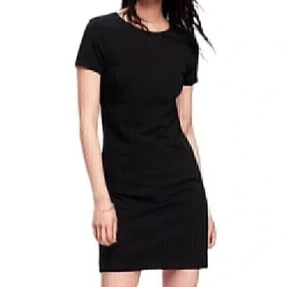 H&M BASICS Solid Black Short Sleeve Crew Neck 100% Viscose Mini T-Shirt Dress XS - Picture 1 of 12
